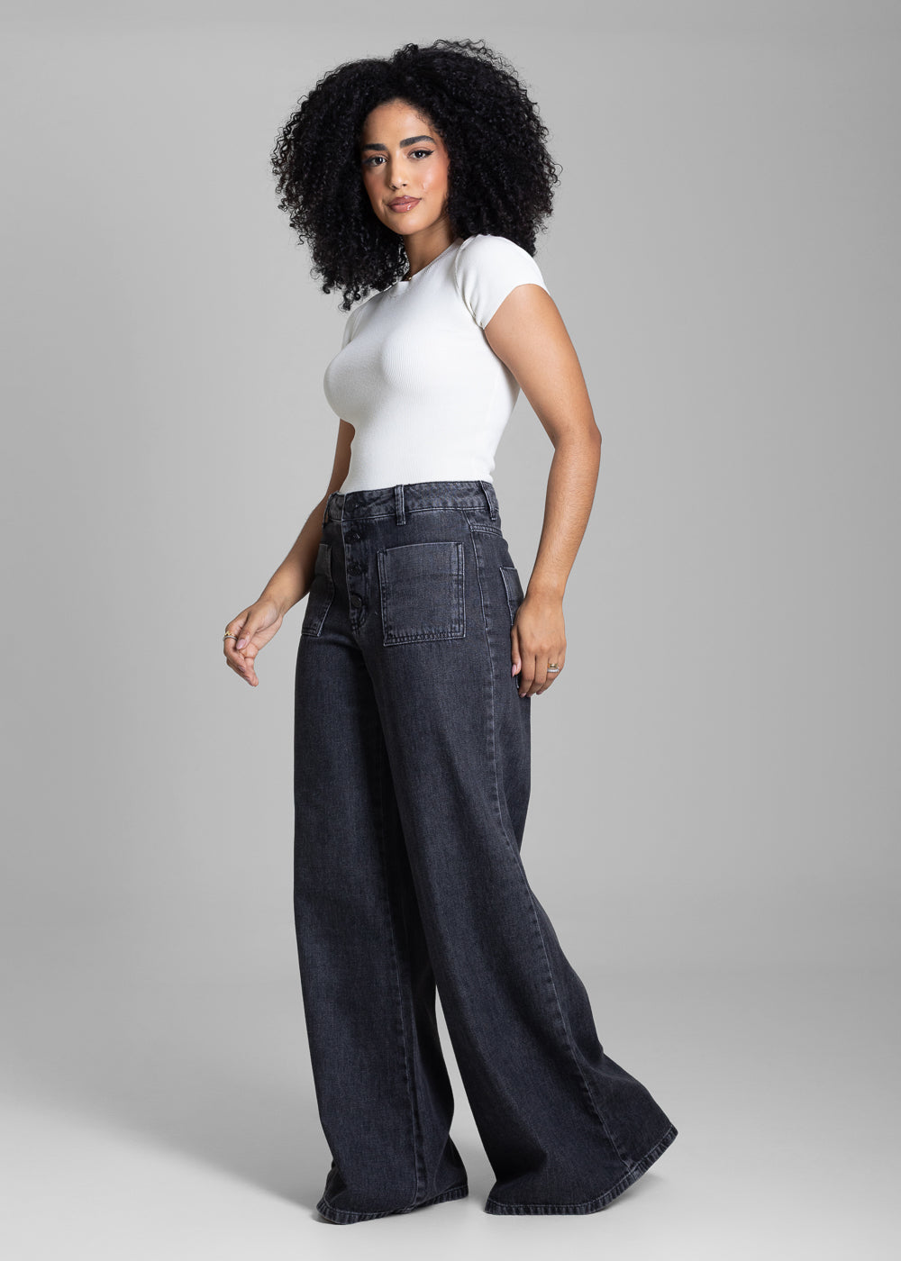 Calça Jeans Sawary Super Wide Leg - 282604 PRETO