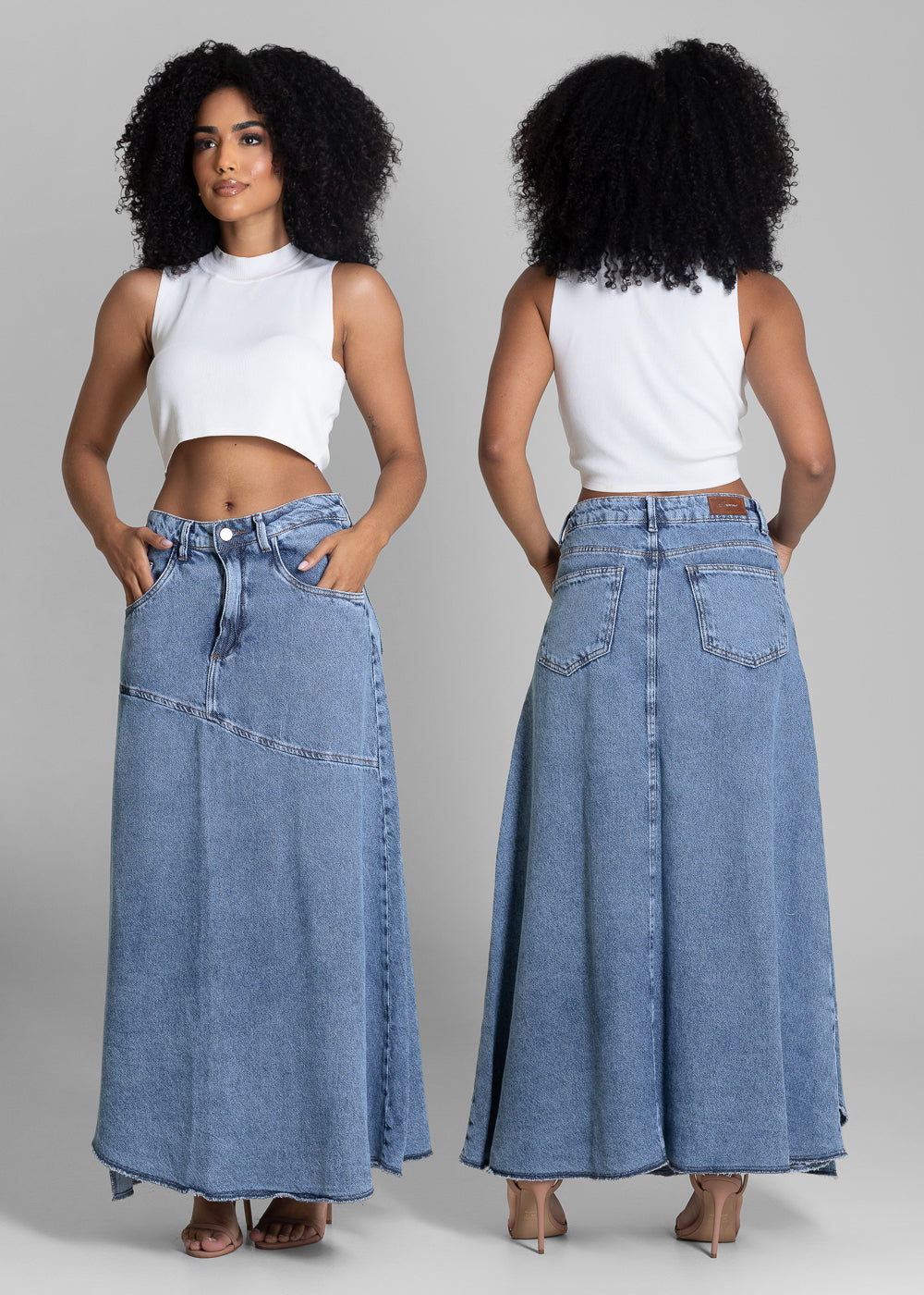 Saia Jeans Sawary Midi - Saia Jeans Sawary Midi - 282818 AZUL