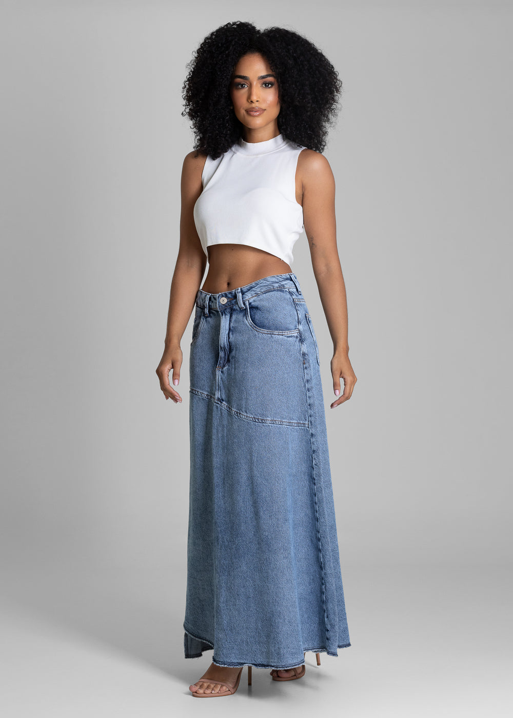 Saia Jeans Sawary Midi - Saia Jeans Sawary Midi - 282818 AZUL