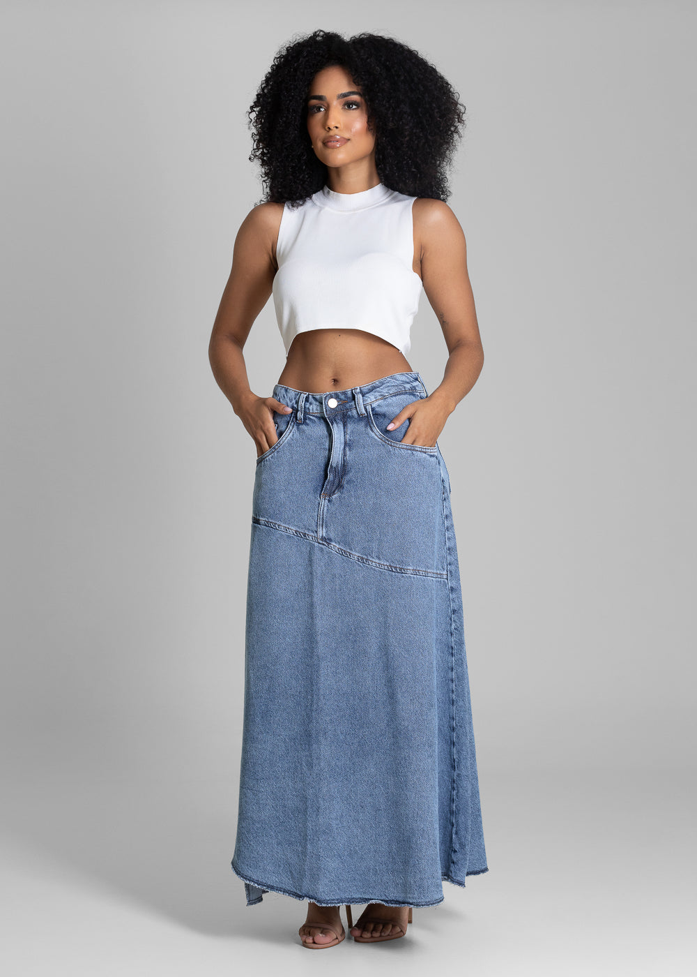 Saia Jeans Sawary Midi - Saia Jeans Sawary Midi - 282818 AZUL