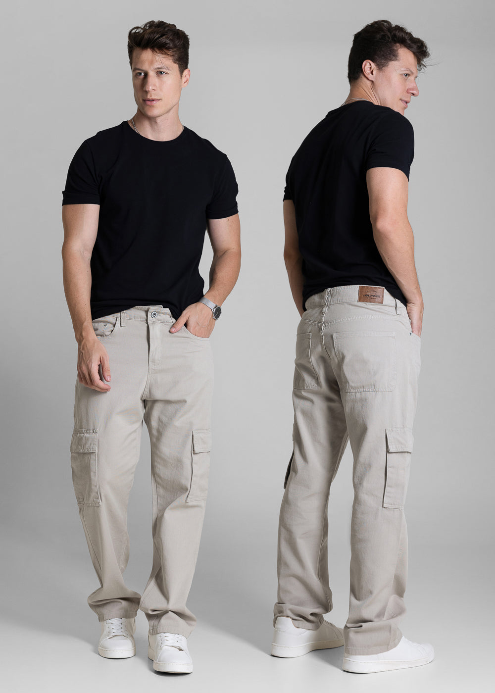 Calça Sarja Sawary Relaxed Cargo - 282862 BEGE