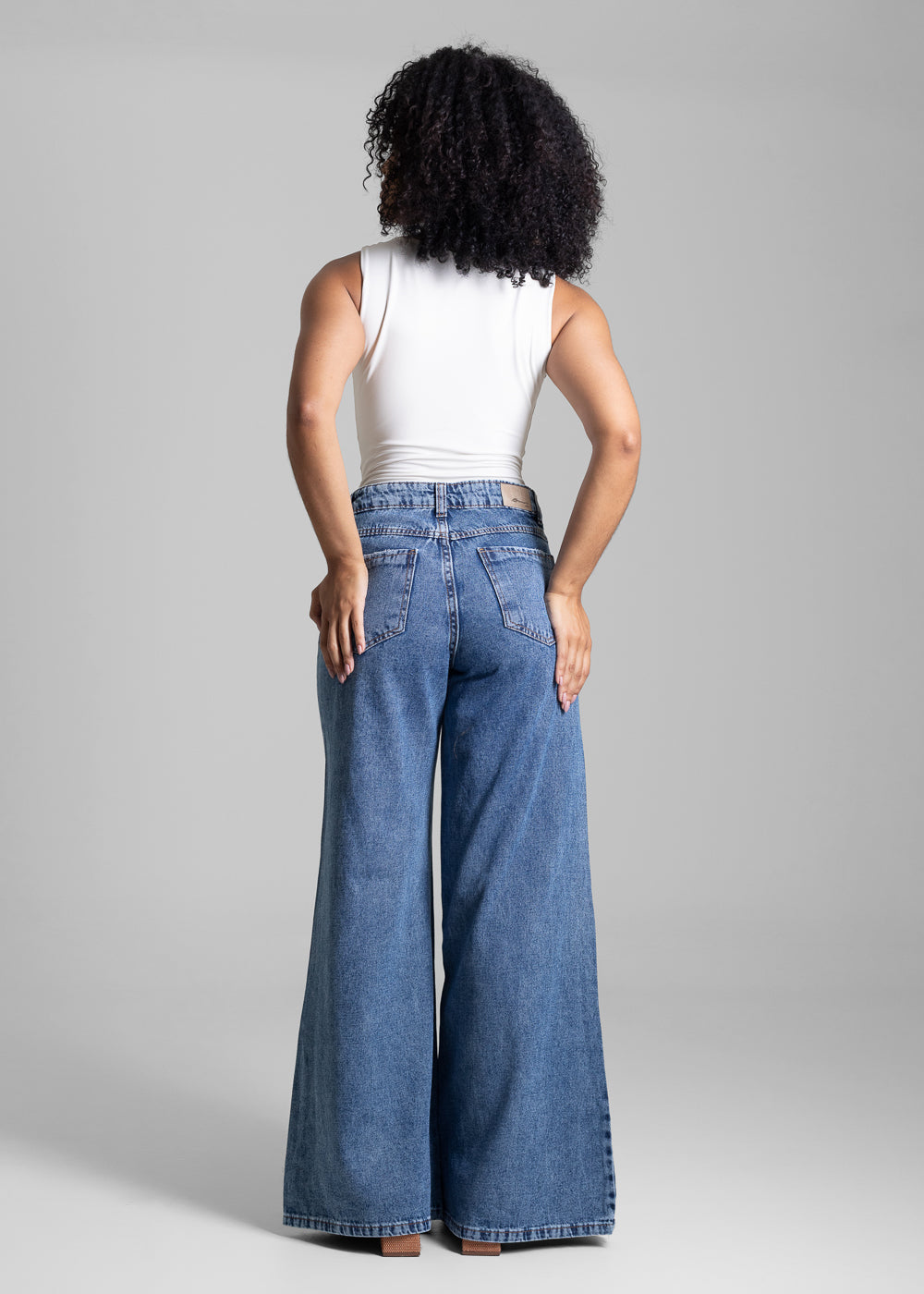 Calça Jeans Sawary Super Wide Leg  Brilho - 282957 AZUL