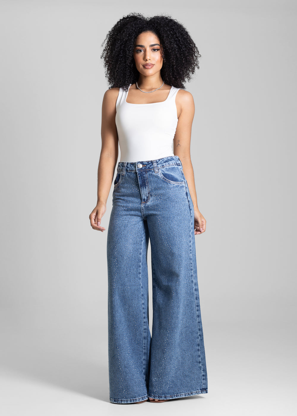 Calça Jeans Sawary Super Wide Leg  Brilho - 282957 AZUL