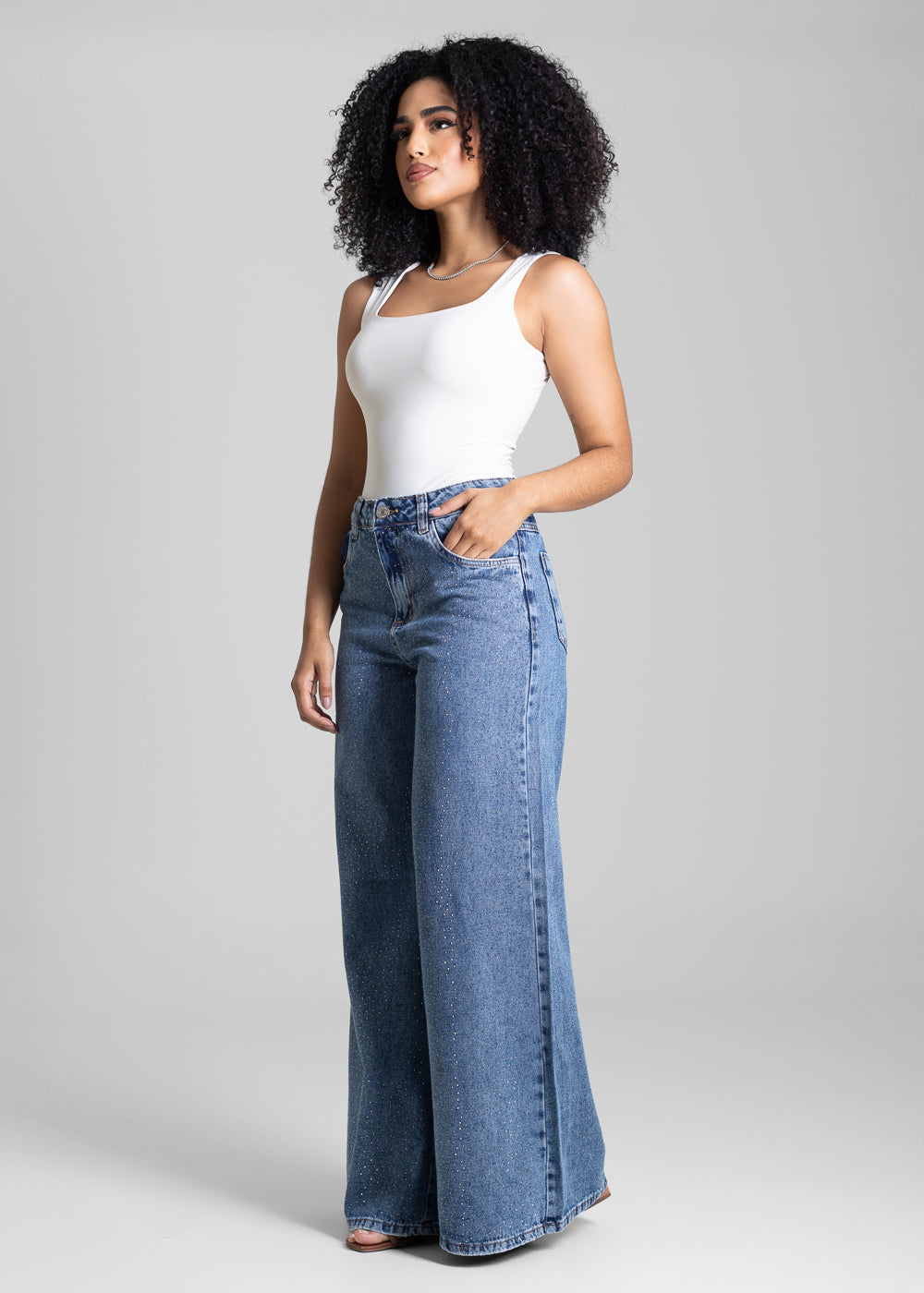 Calça Jeans Sawary Super Wide Leg  Brilho - 282957 AZUL
