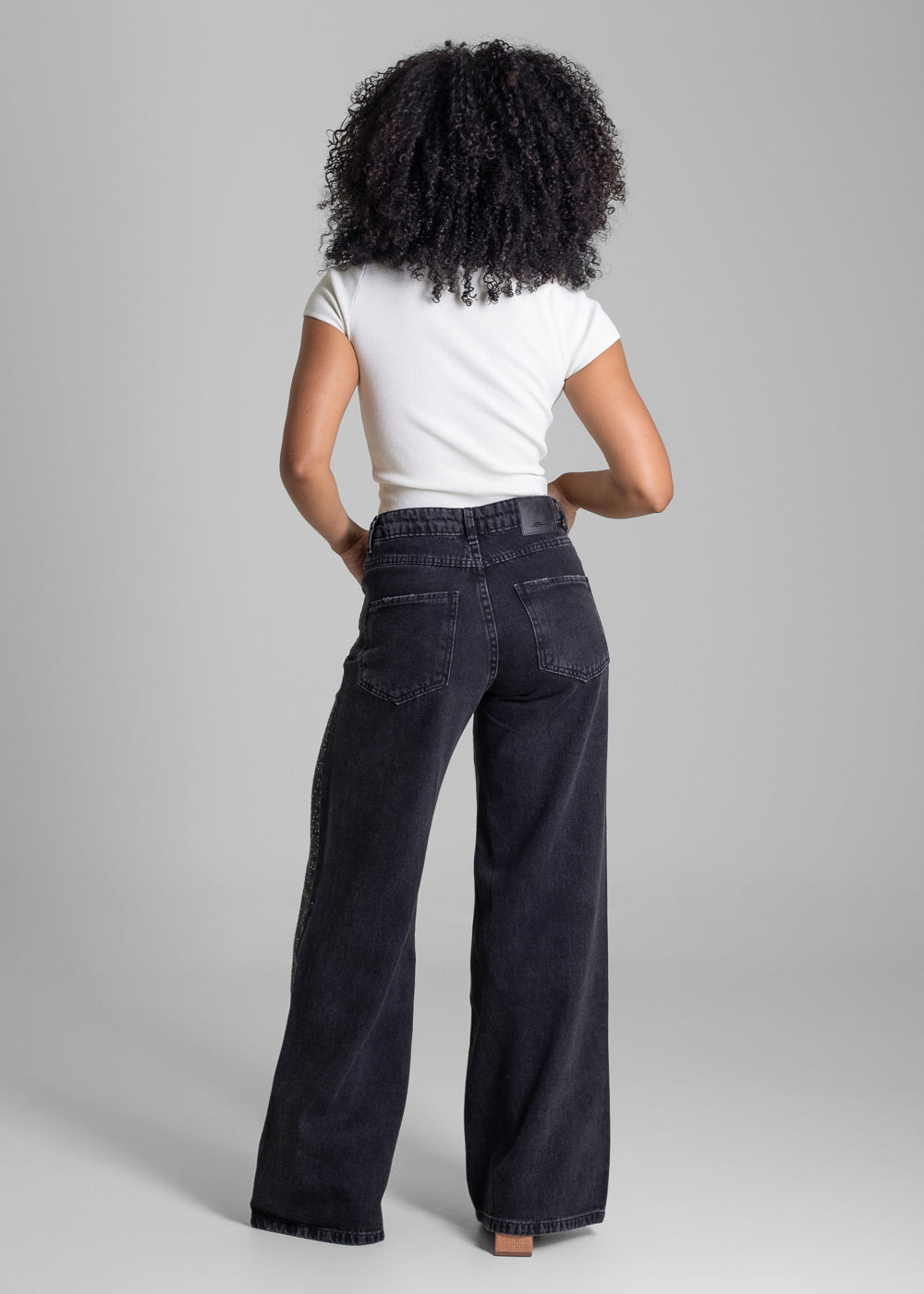 Calça Jeans Sawary Wide Leg Brilho - 282963 PRETO