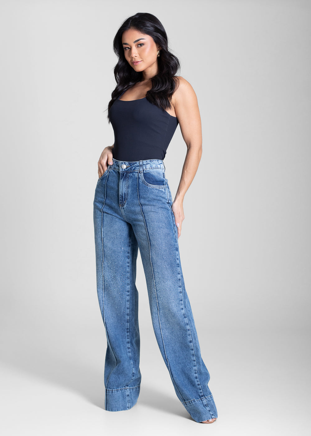 Calça Jeans Sawary Wide Leg Brilho - 282964 AZUL