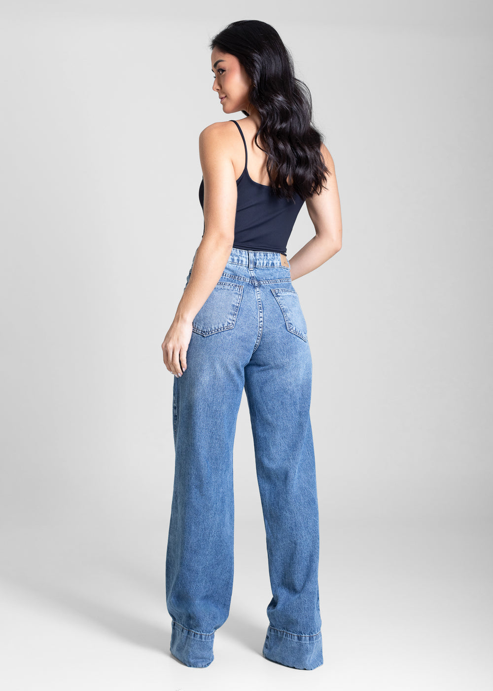 Calça Jeans Sawary Wide Leg Brilho - 282964 AZUL