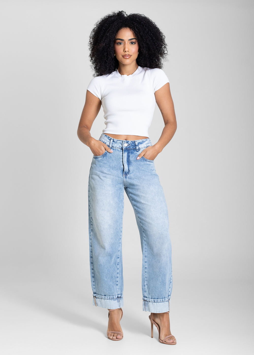 Calça Jeans Sawary Barrel Barra Dobrada - 283005 AZUL
