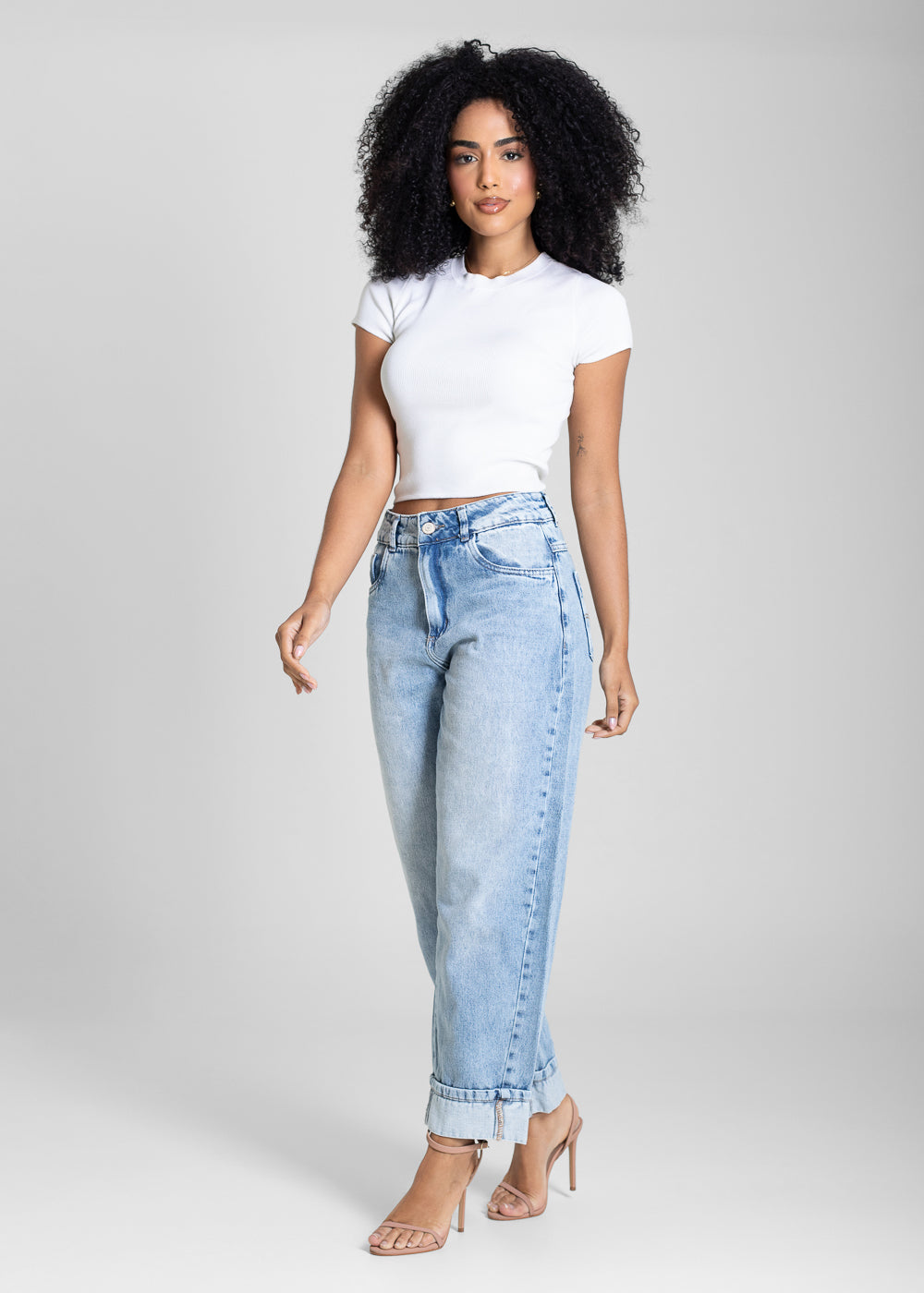 Calça Jeans Sawary Barrel Barra Dobrada - 283005 AZUL