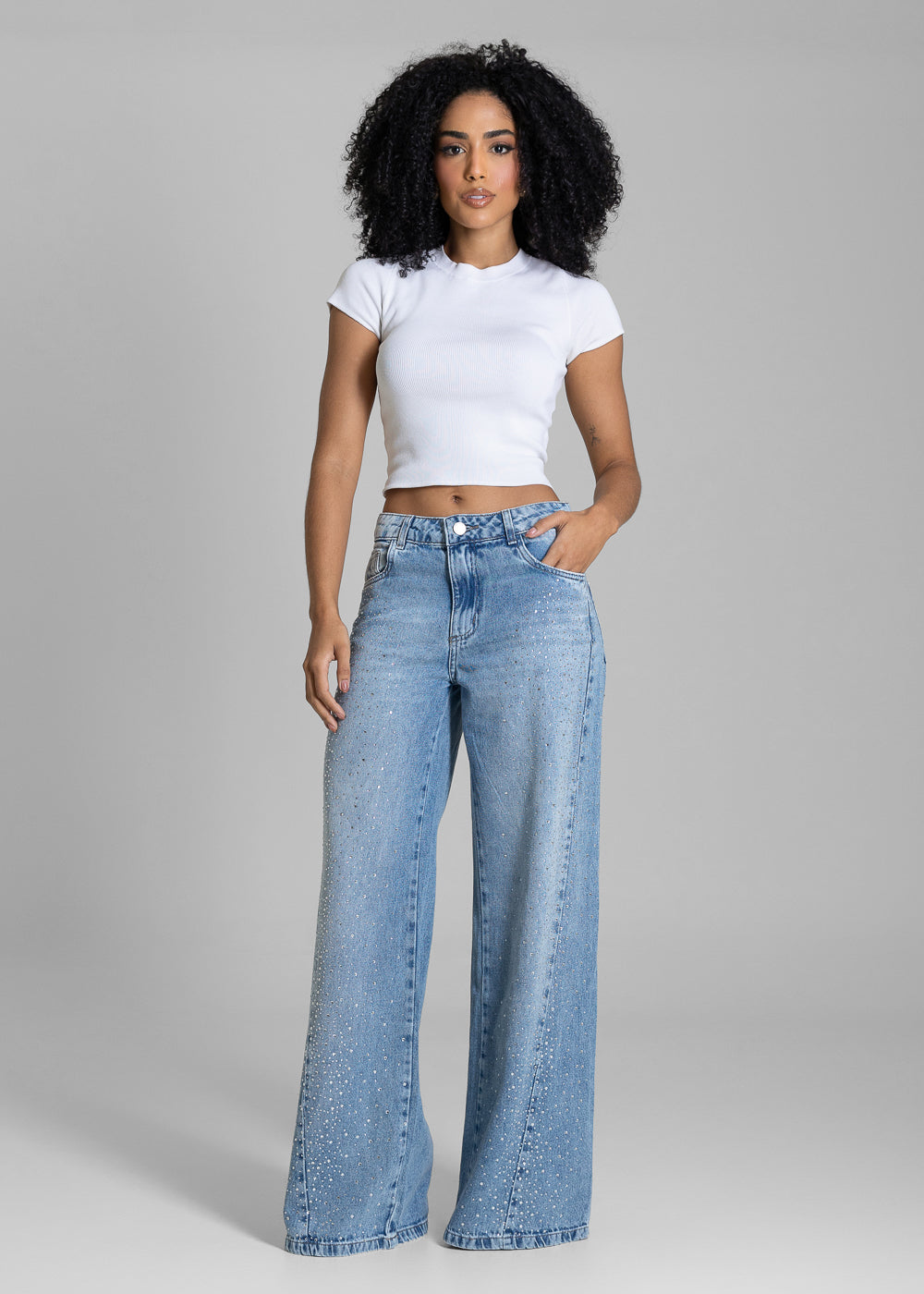 Calça Jeans Sawary Wide Leg Brilho - 283046 AZUL