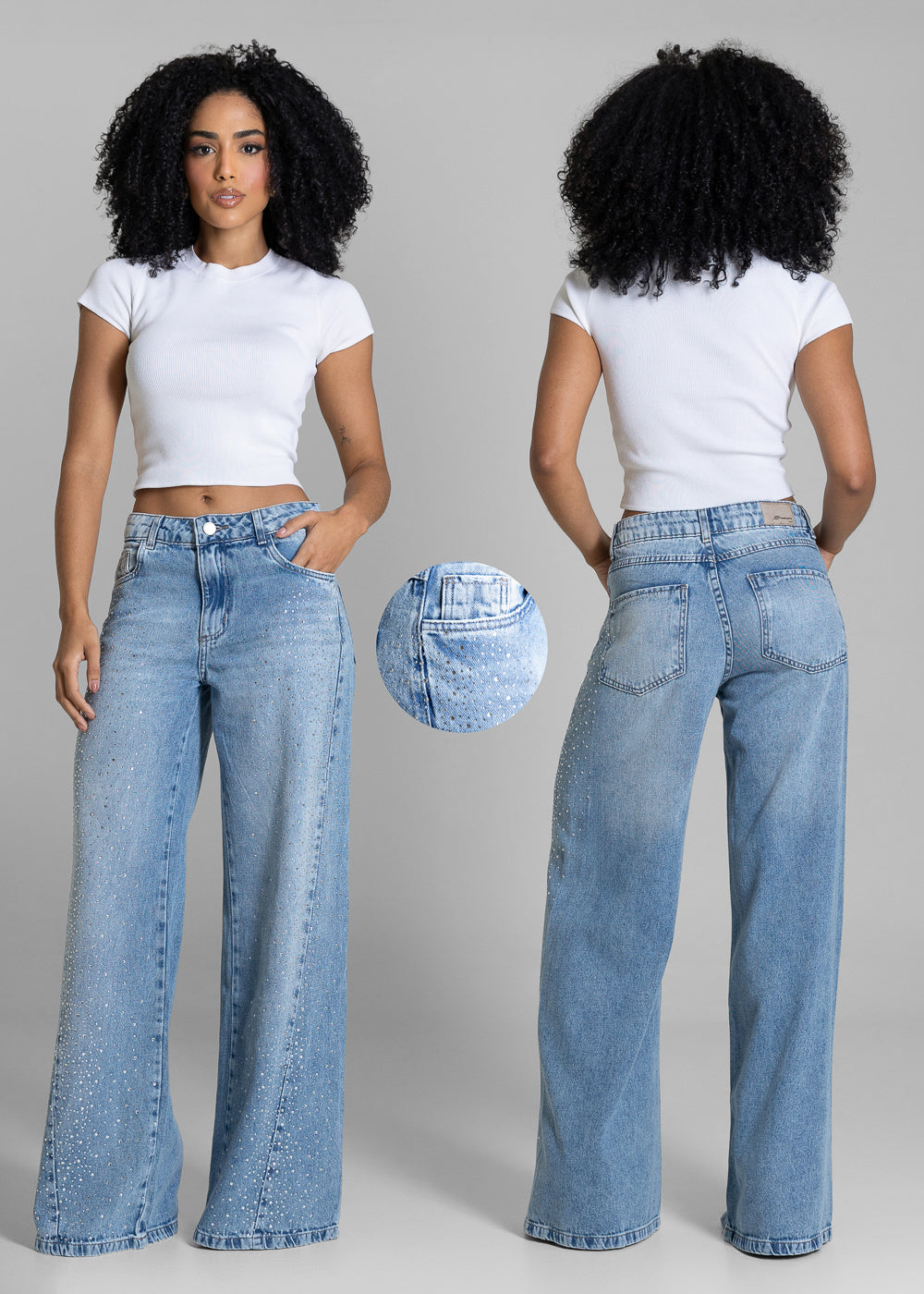 Calça Jeans Sawary Wide Leg Brilho - 283046 AZUL