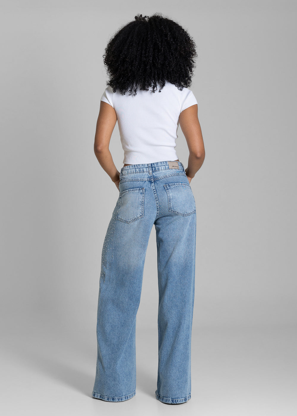 Calça Jeans Sawary Wide Leg Brilho - 283046 AZUL