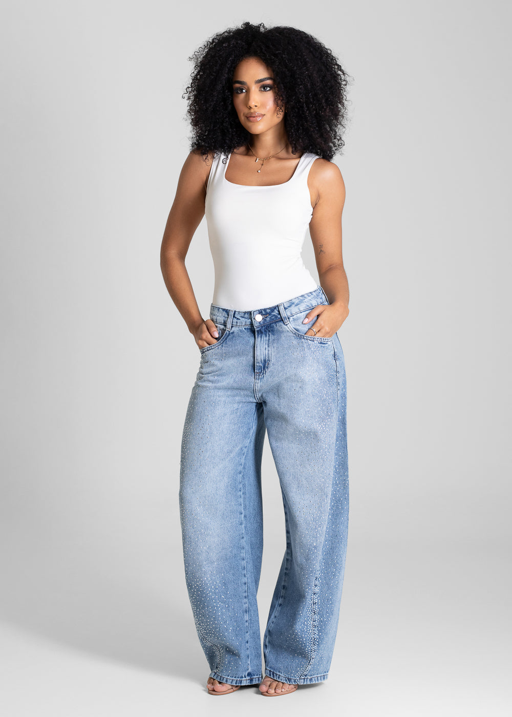 Calça Jeans Sawary Barrel Brilho - 283072 AZUL