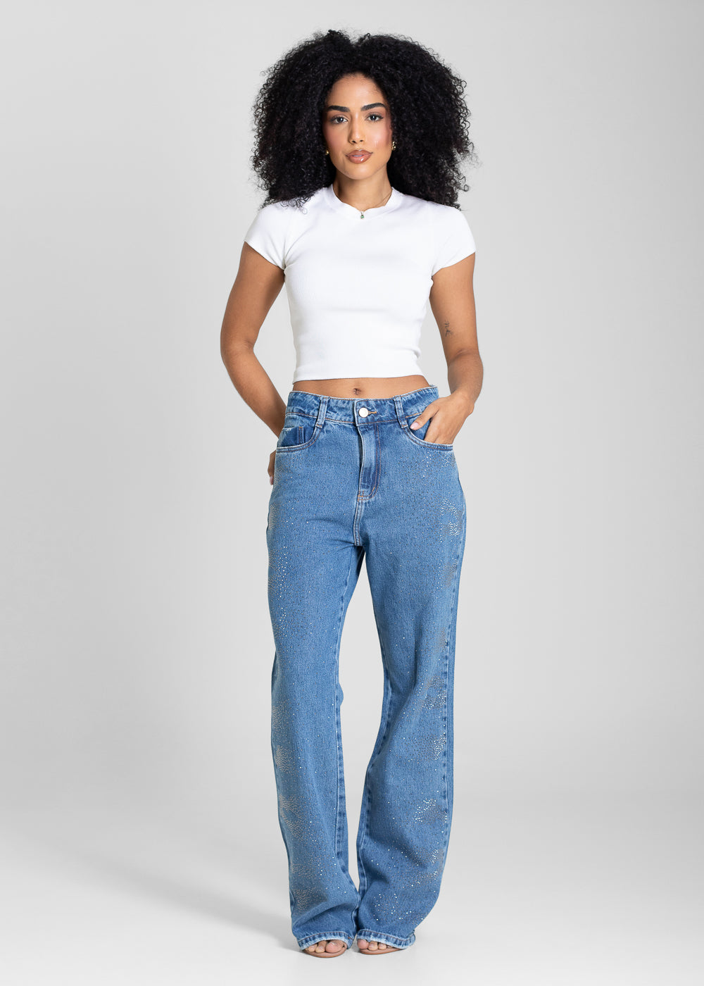Calça Jeans Sawary Reta Brilho - 283098 AZUL