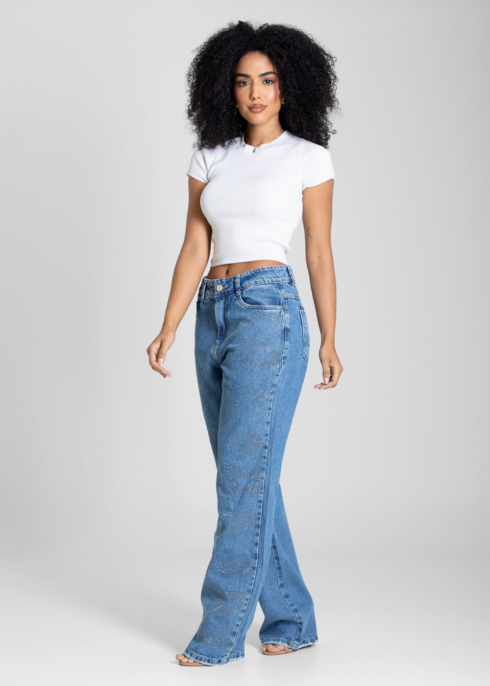 Calça Jeans Sawary Reta Brilho - 283098 AZUL