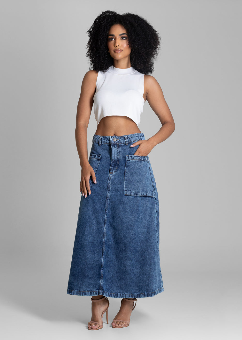 Saia Jeans Sawary Midi - 283140 AZUL