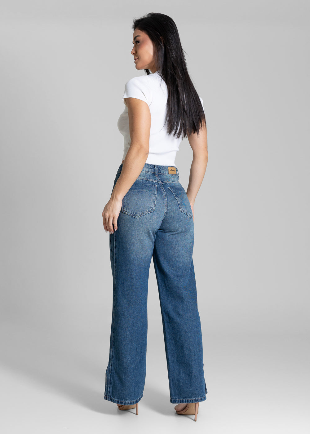 Calça Jeans Sawary Wide Leg Tachas - 283177 AZUL