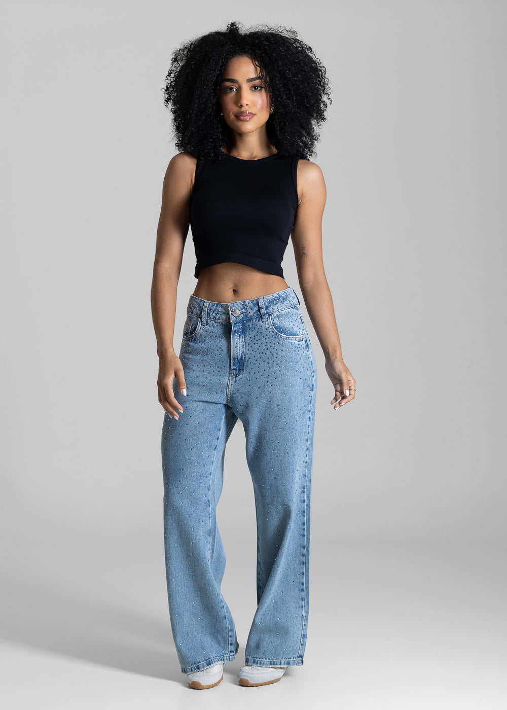 Calça Jeans Sawary Wide Leg Petit Brilho - 283183 AZUL