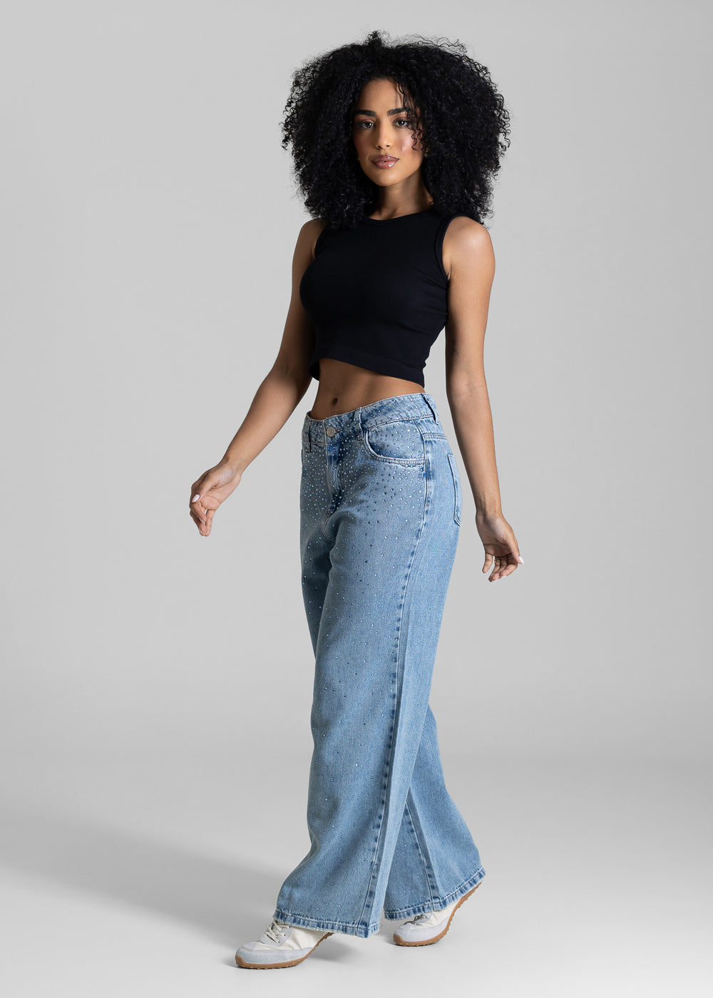 Calça Jeans Sawary Wide Leg Petit Brilho - 283183 AZUL