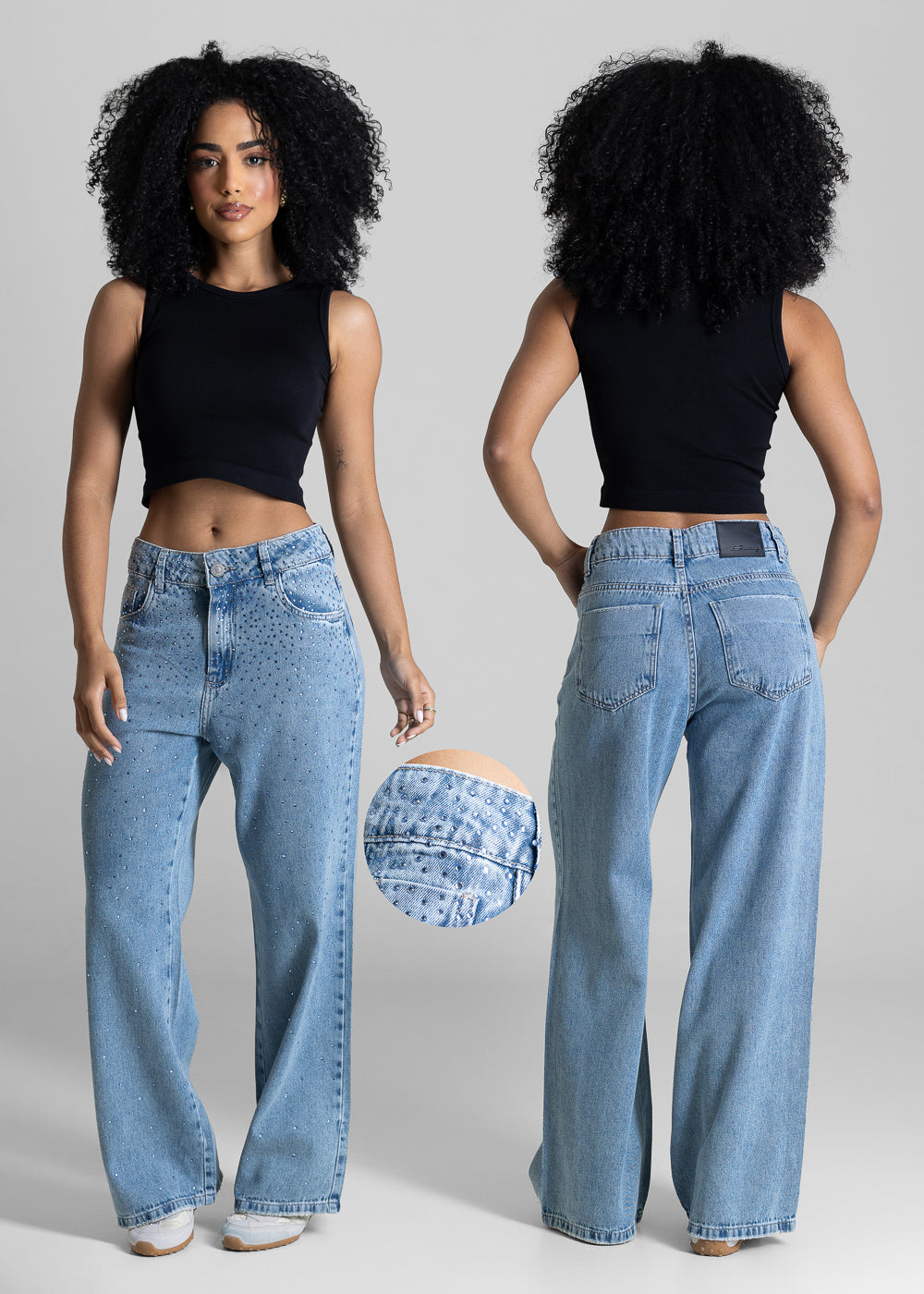 Calça Jeans Sawary Wide Leg Petit Brilho - 283183 AZUL