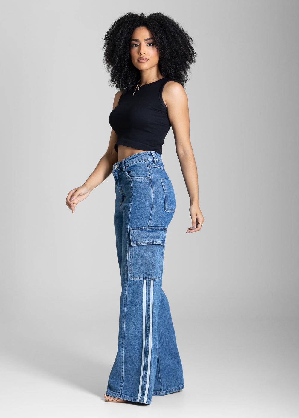 Calça Jeans Sawary Wide Leg Listras - 283185 AZUL