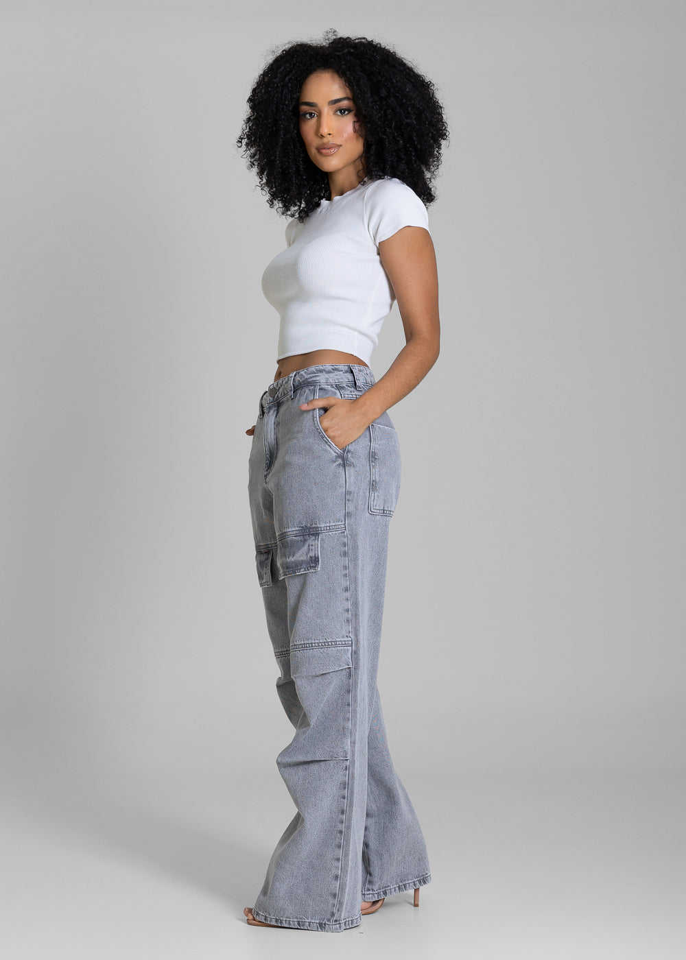 Calça Jeans Sawary Wide Leg - 283198 CINZA