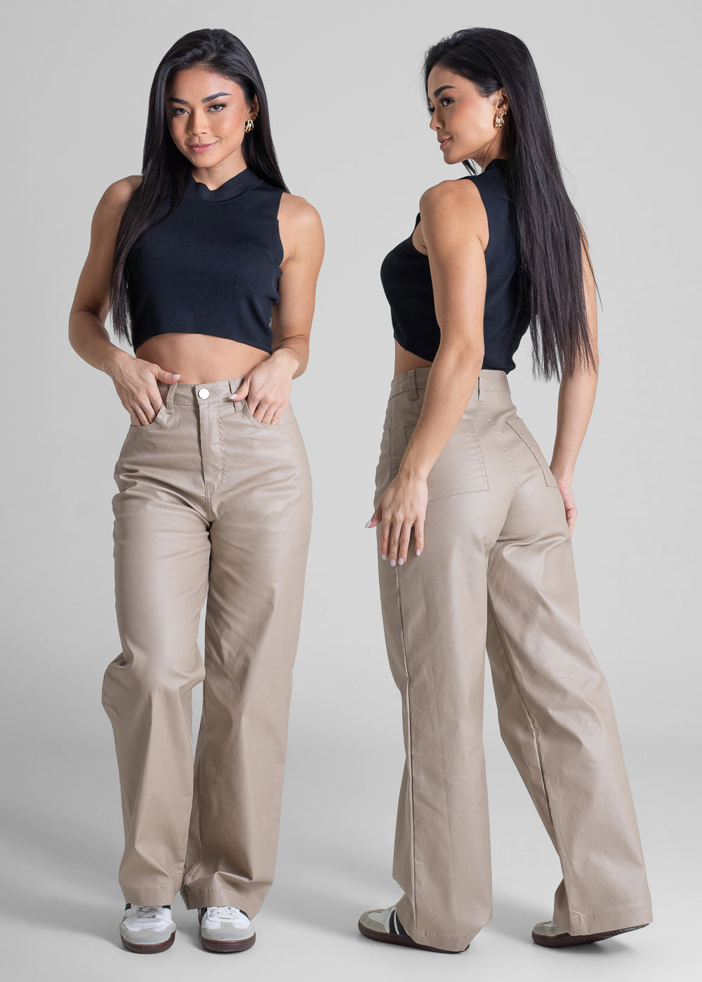 Calça Resinada Sawary Wide Leg Petit - 283222 BEGE