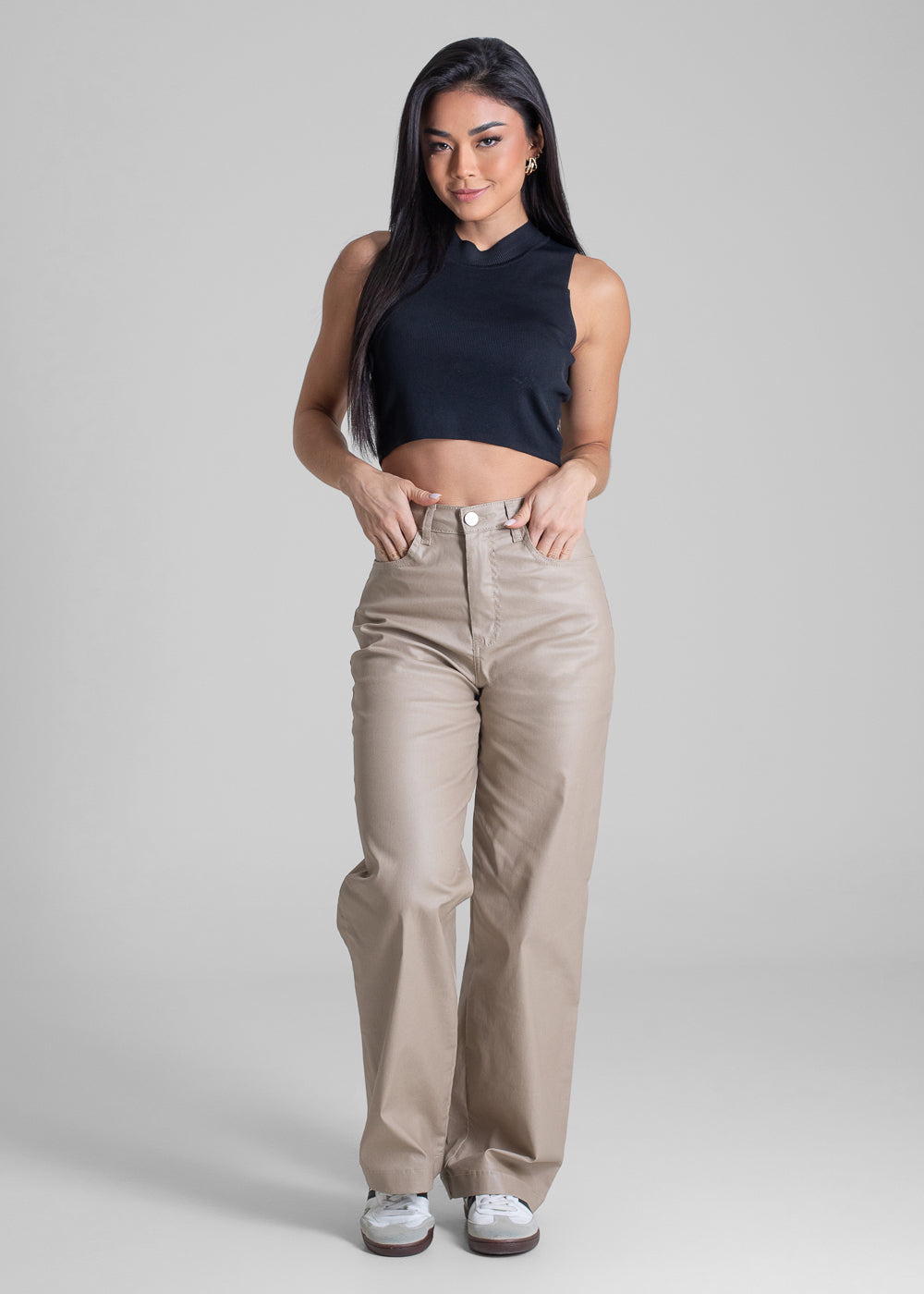 Calça Resinada Sawary Wide Leg Petit - 283222 BEGE