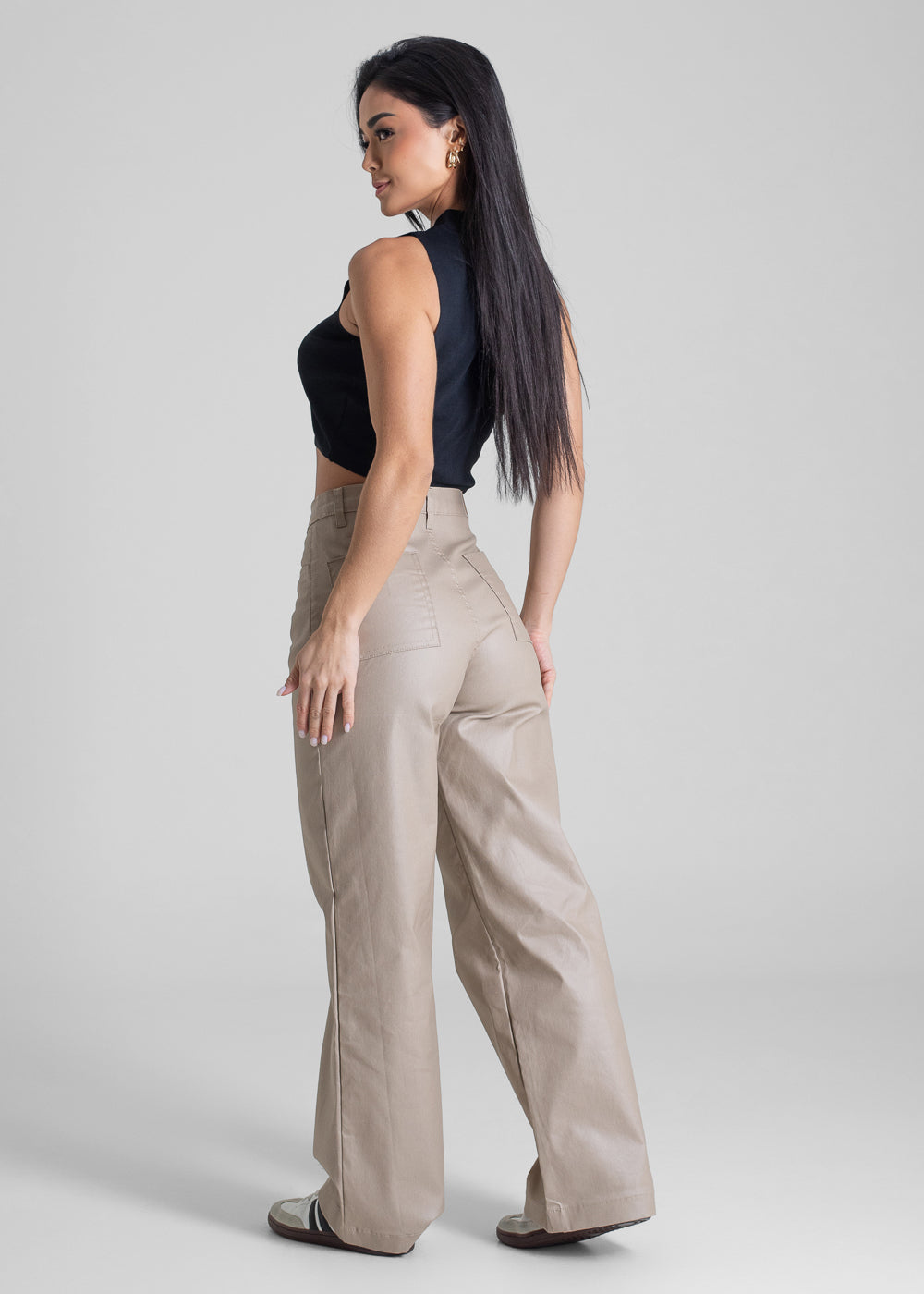Calça Resinada Sawary Wide Leg Petit - 283222 BEGE