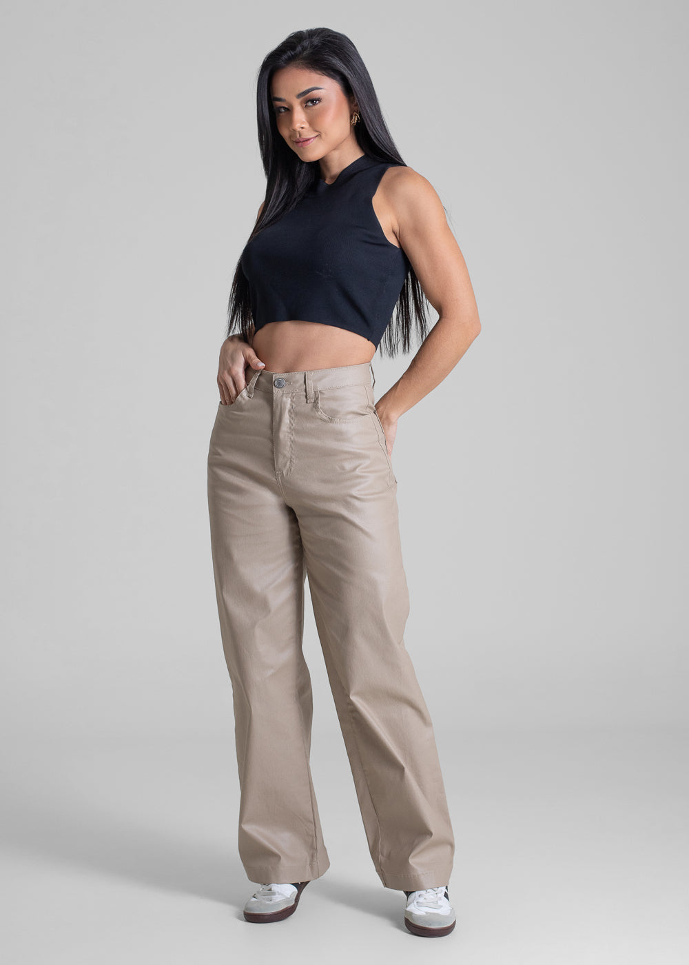 Calça Resinada Sawary Wide Leg Petit - 283222 BEGE