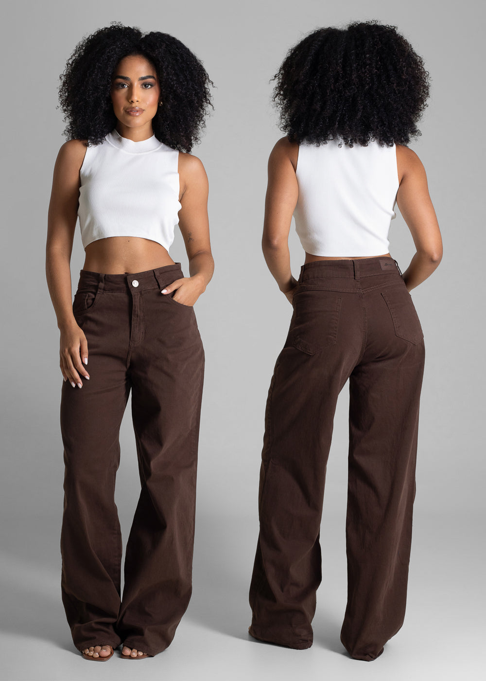 Calça Sarja Sawary Wide Leg - 283238 MARROM