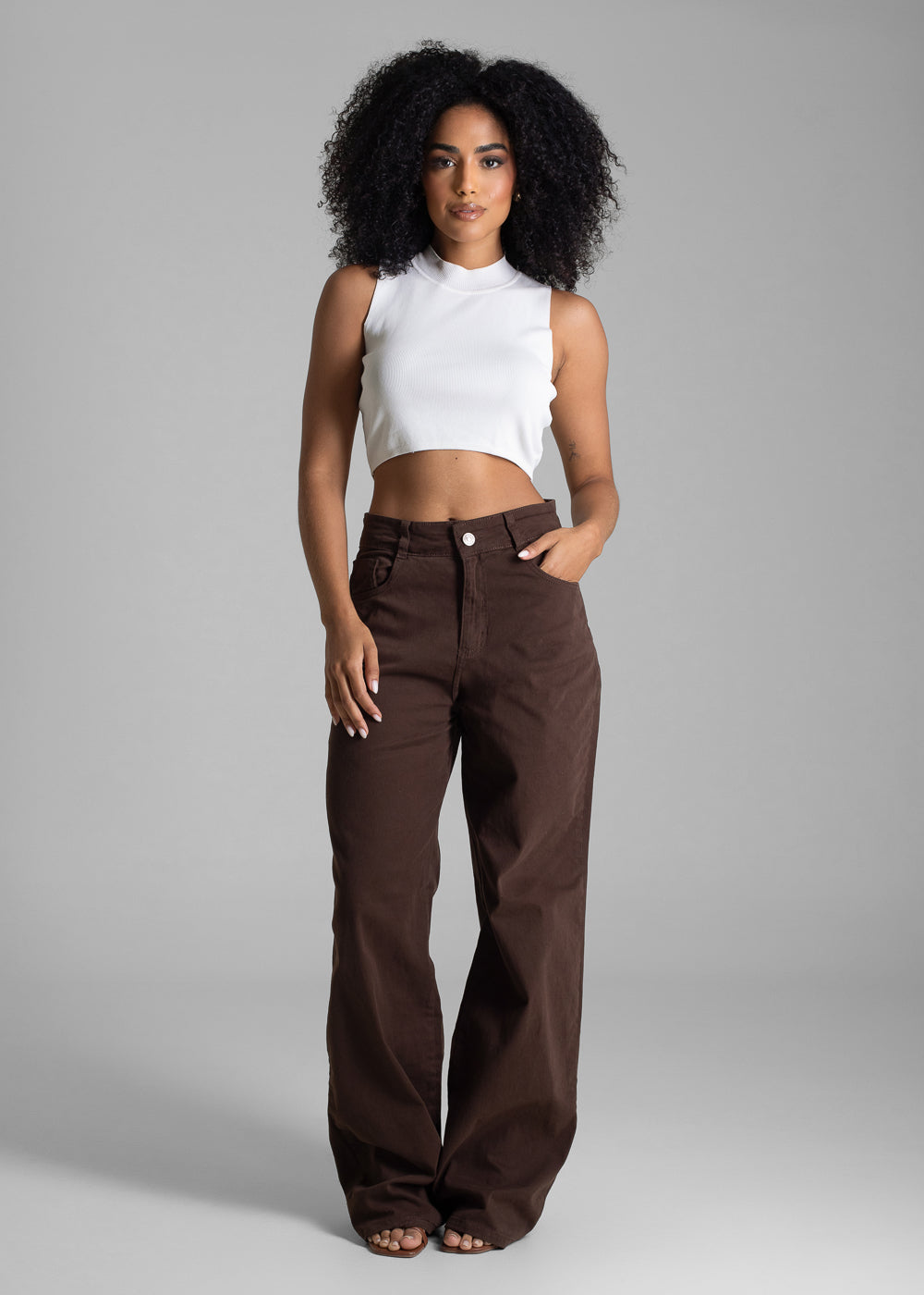 Calça Sarja Sawary Wide Leg - 283238 MARROM