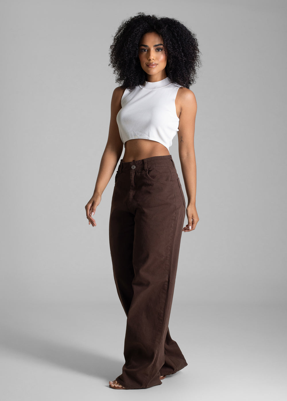Calça Sarja Sawary Wide Leg - 283238 MARROM