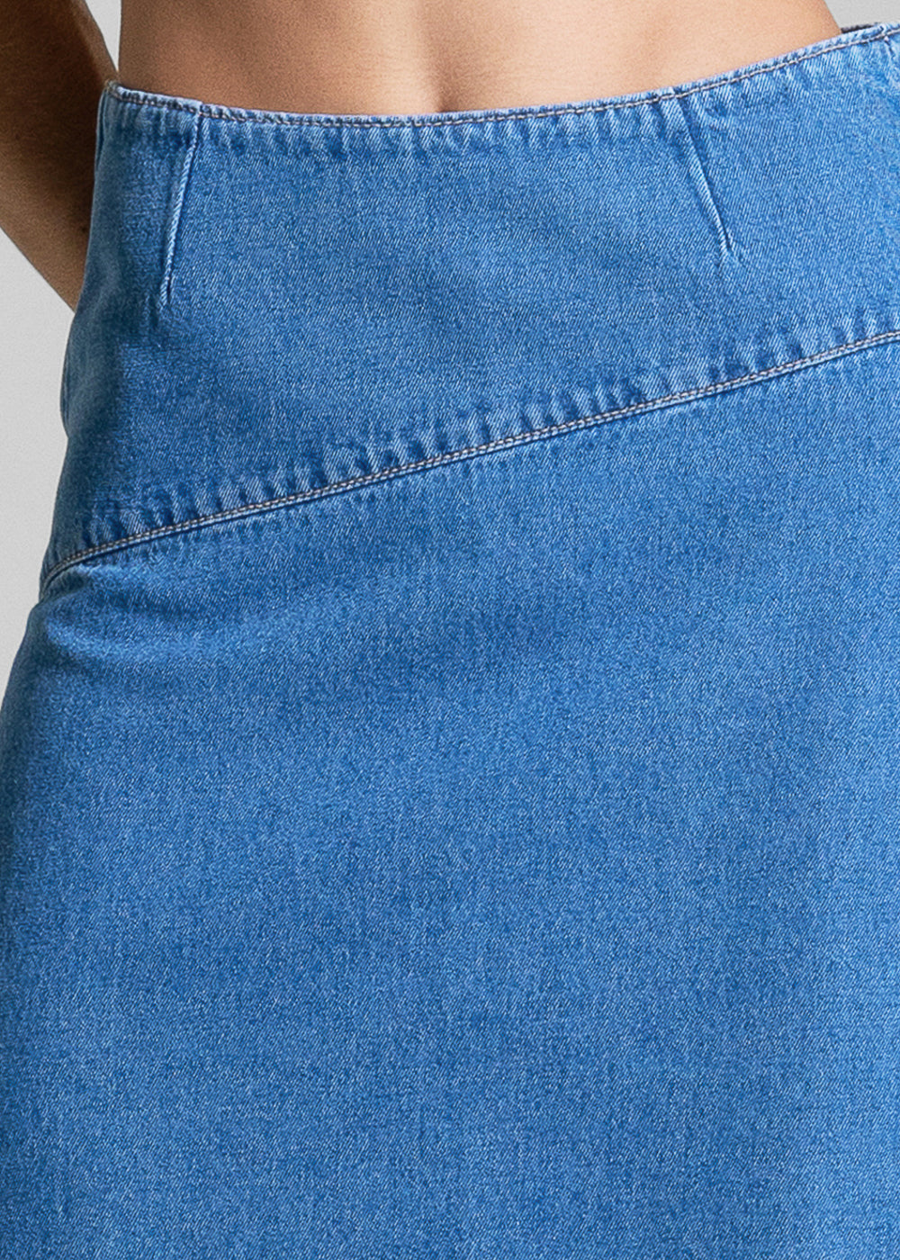 Saia Jeans Sawary Longa Recortes - 283263 AZUL