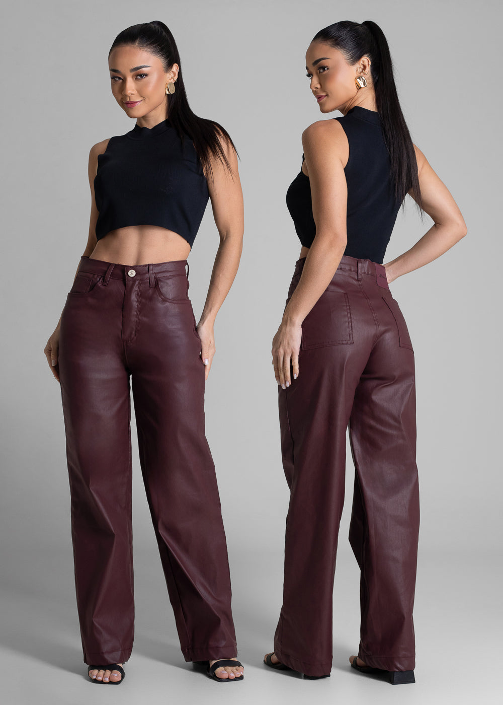 Calça Resinada Sawary Wide Leg Petit - 283291 VERMELHO ESCURO