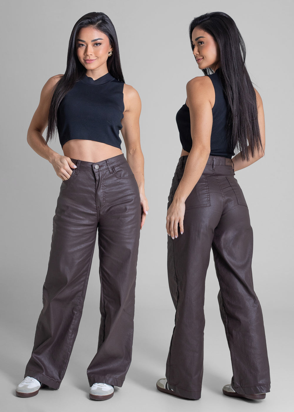 Calça Resinada Sawary Wide Leg Petit - 283294 MARROM