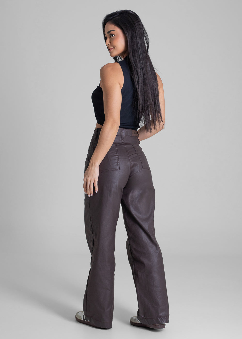 Calça Resinada Sawary Wide Leg Petit - 283294 MARROM