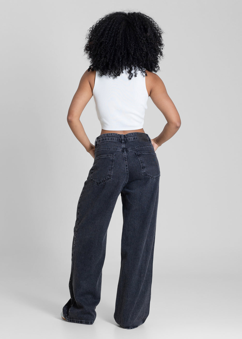 Calça Jeans Sawary Wide Leg Petit Brilho - 283313 PRETO