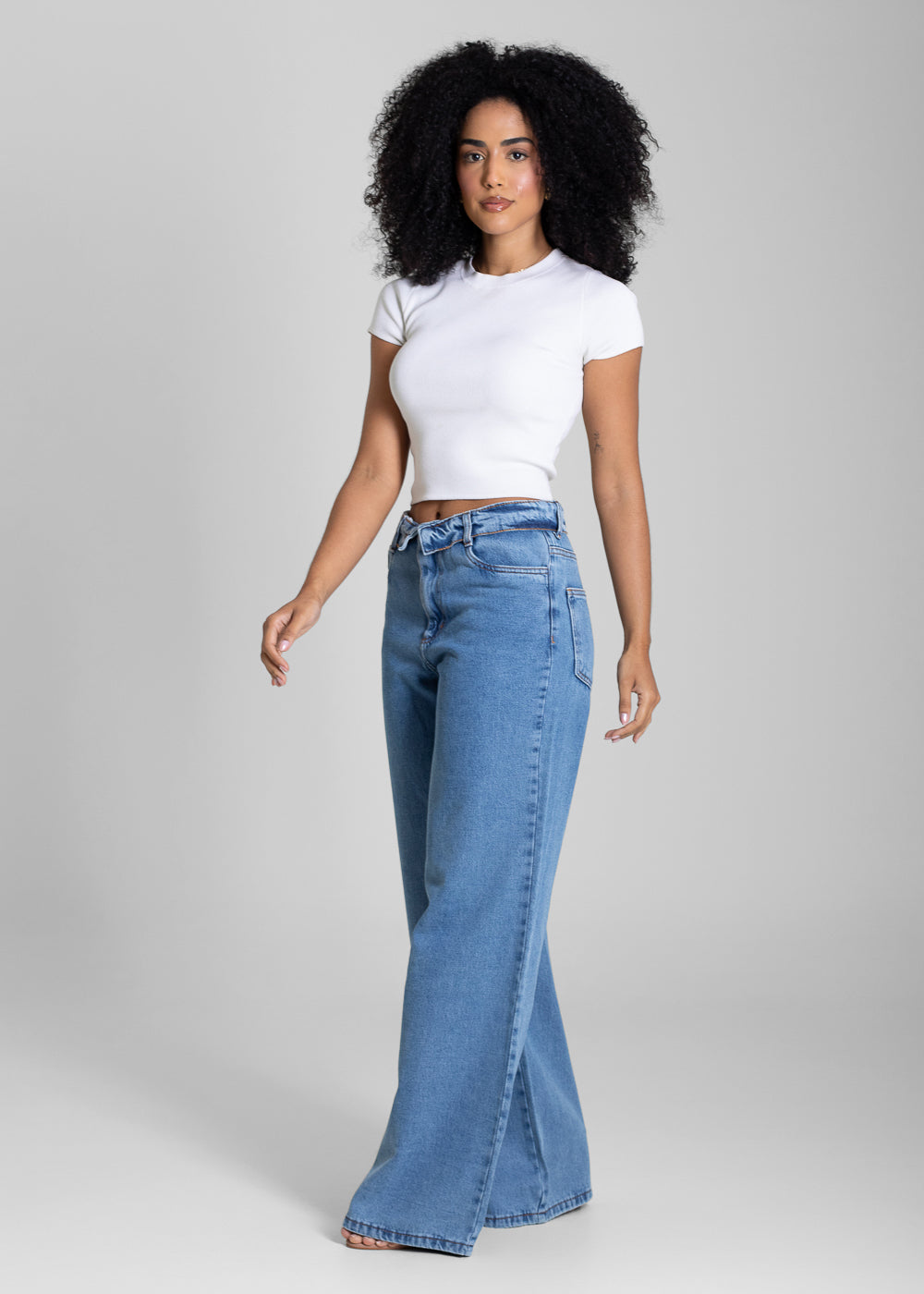 Calça Jeans Sawary Wide Leg Cós Duplo - 283316 AZUL