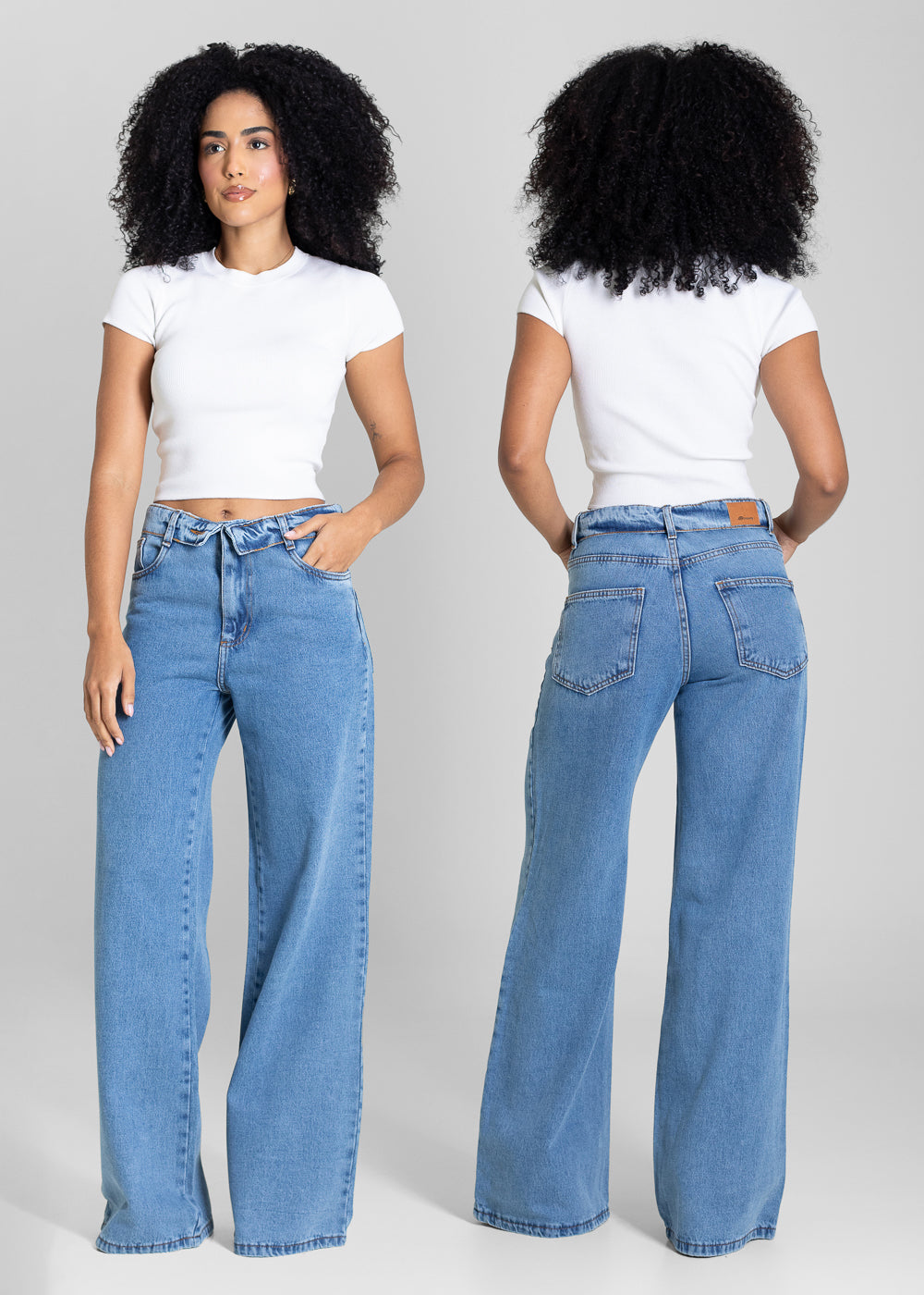 Calça Jeans Sawary Wide Leg Cós Duplo - 283316 AZUL