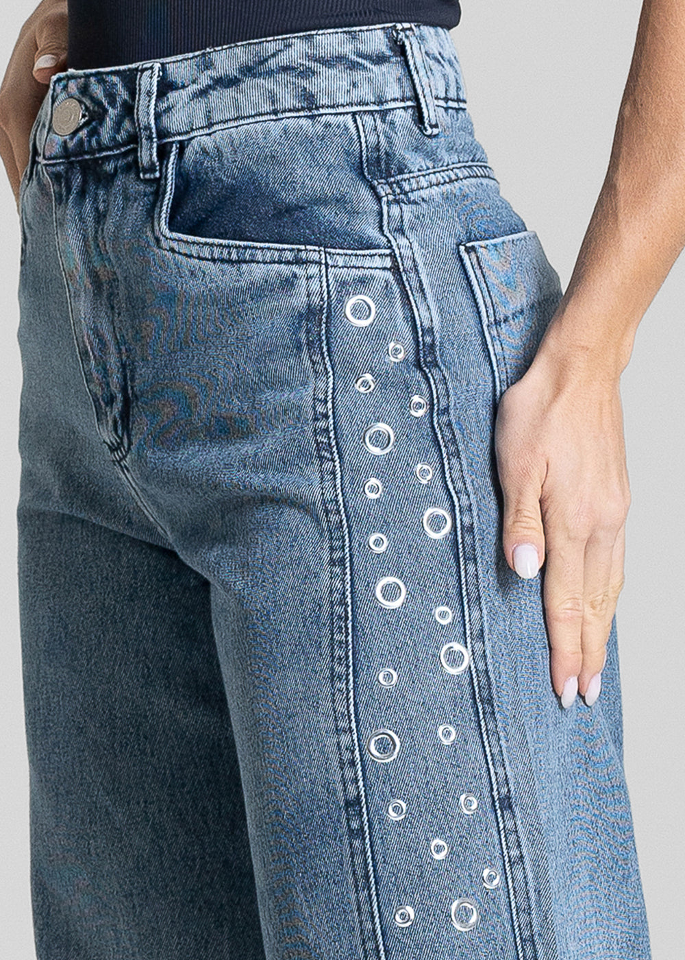 Calça Jeans Sawary Wide Leg Petit Ilhós - 283319 AZUL