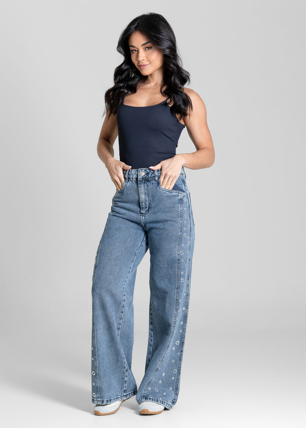 Calça Jeans Sawary Wide Leg Petit Ilhós - 283319 AZUL