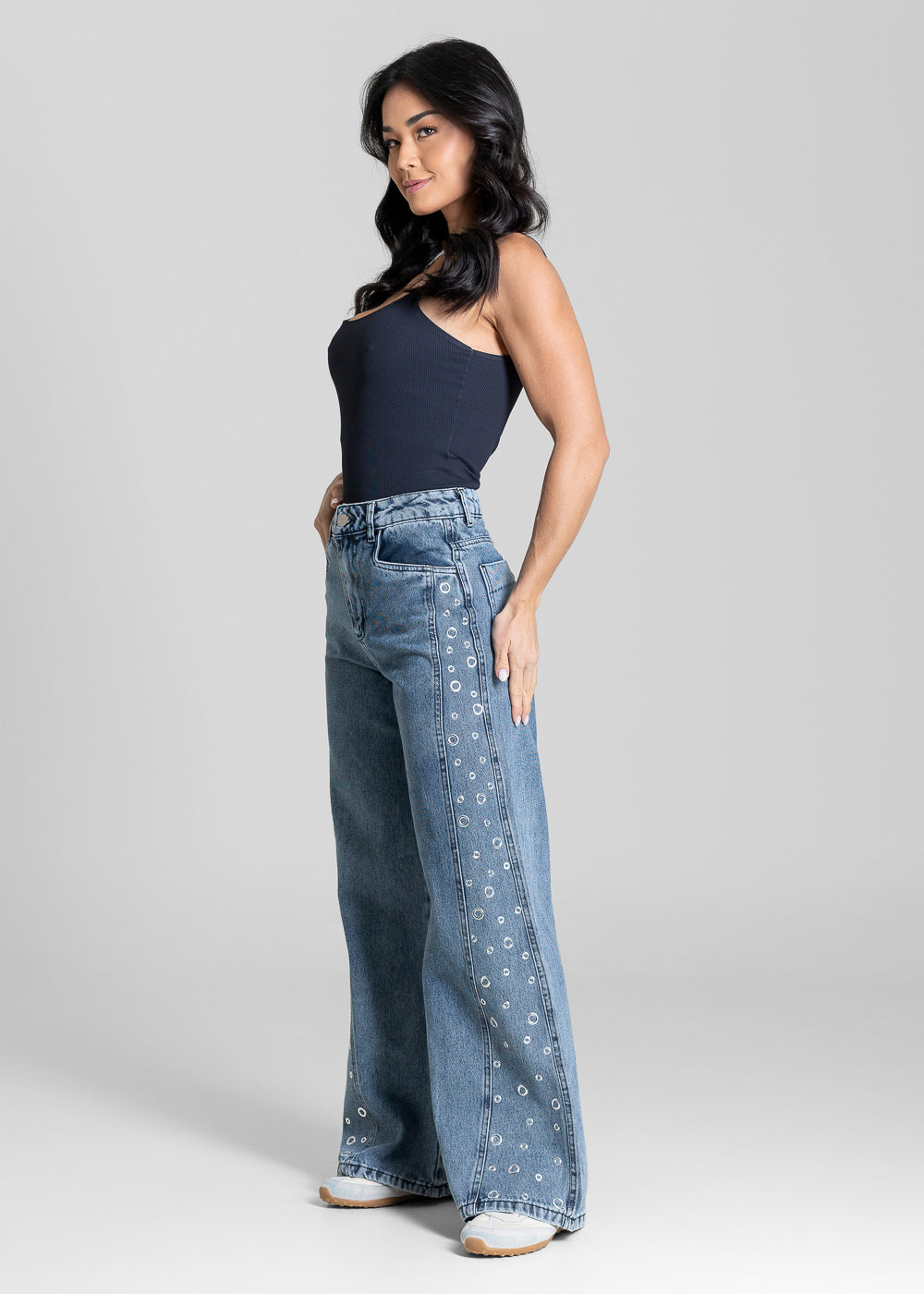 Calça Jeans Sawary Wide Leg Petit Ilhós - 283319 AZUL