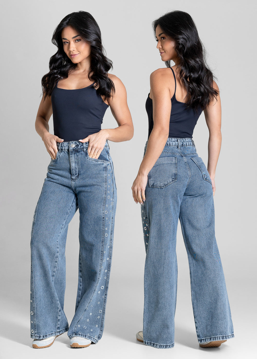Calça Jeans Sawary Wide Leg Petit Ilhós - 283319 AZUL