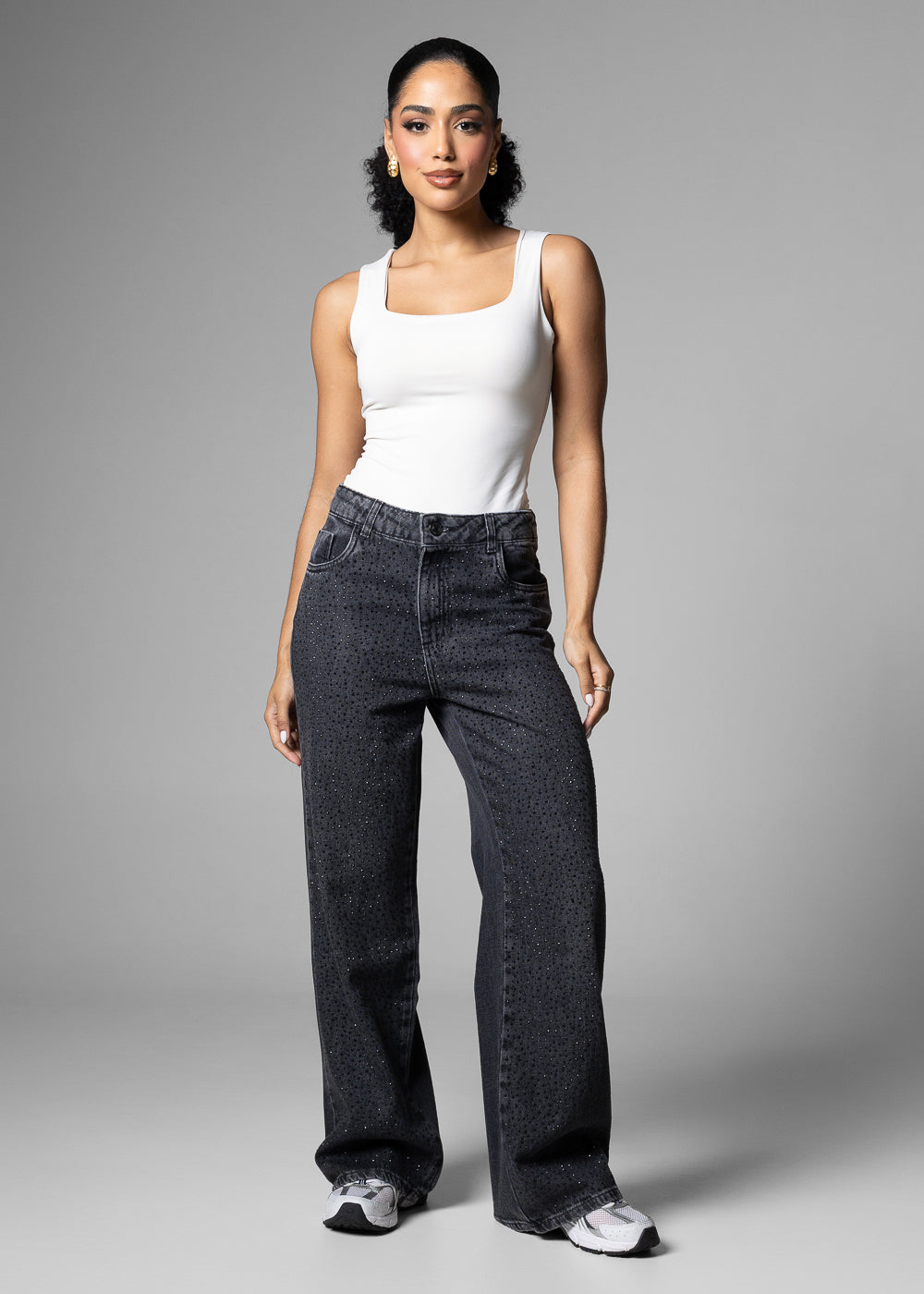 Calça Jeans Sawary Wide Leg Petit Brilho - 283339 PRETO