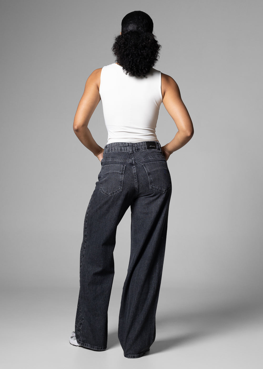 Calça Jeans Sawary Wide Leg Petit Brilho - 283339 PRETO