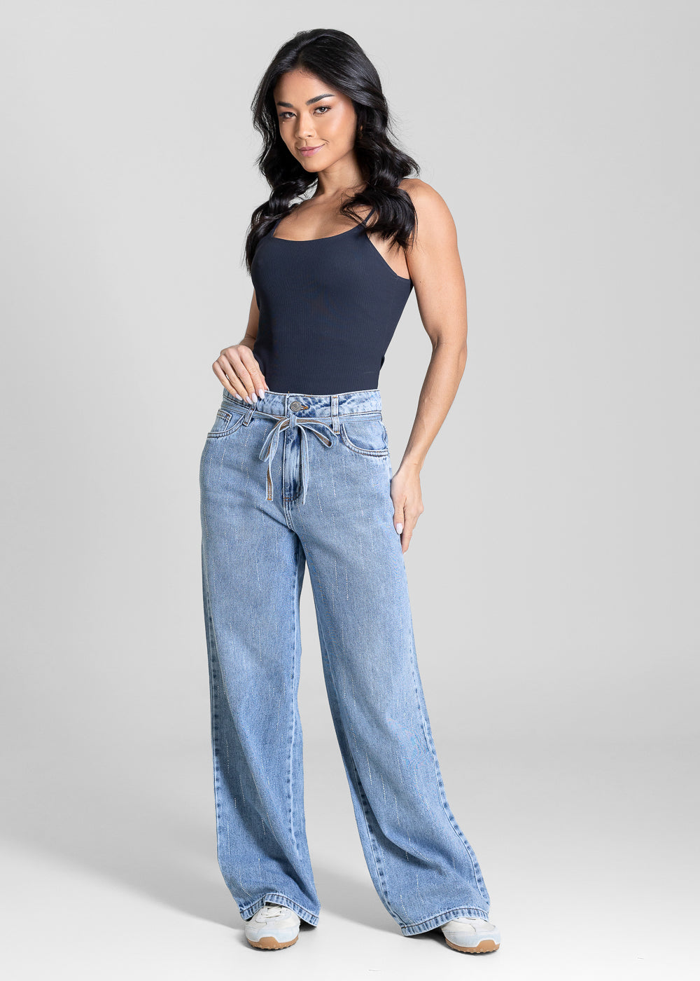 Calça Jeans Sawary Wide Leg Petit Brilho - 283429 AZUL