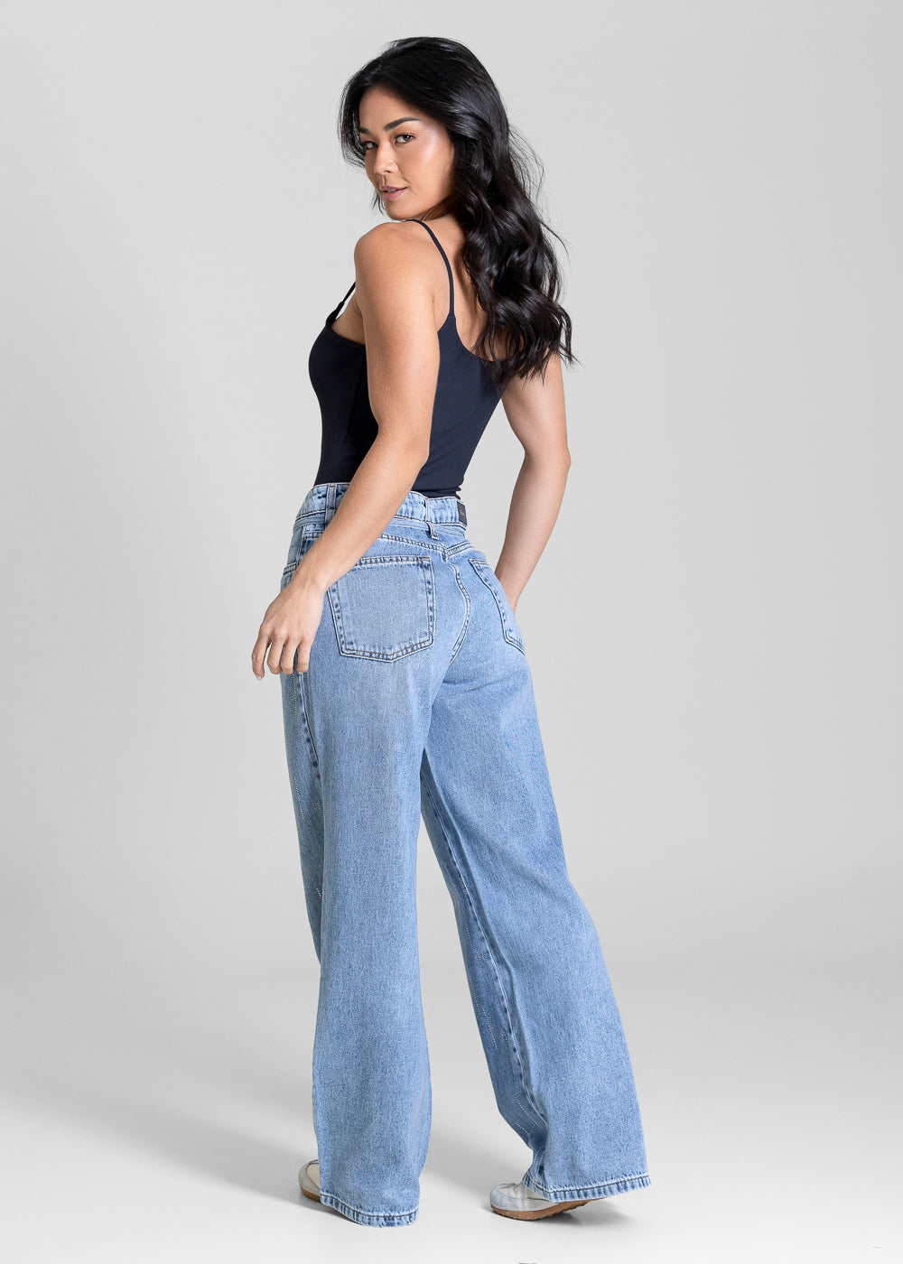 Calça Jeans Sawary Wide Leg Petit Brilho - 283429 AZUL