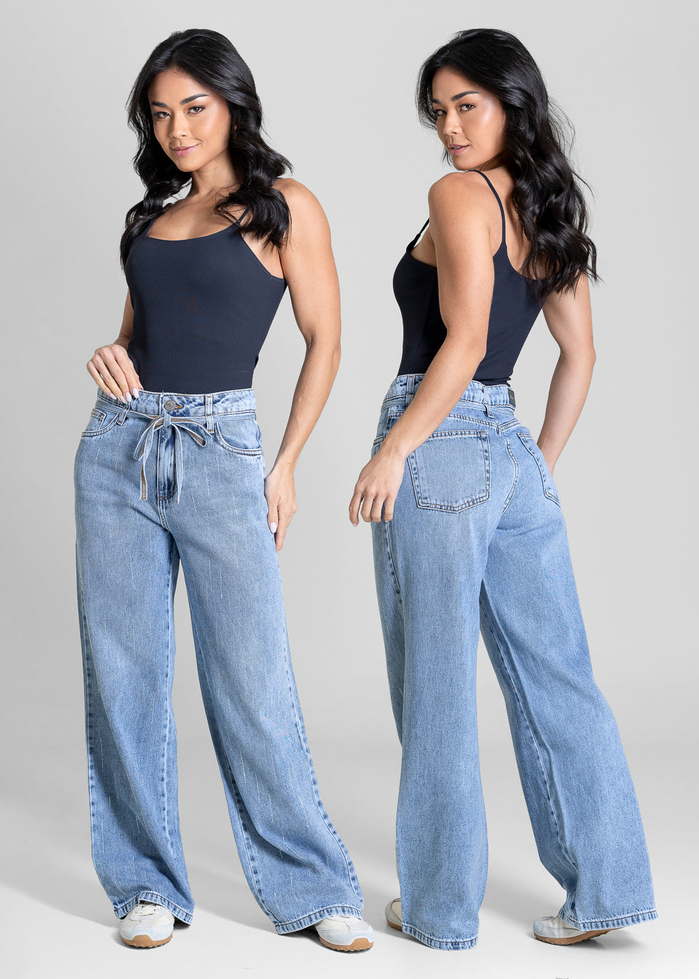 Calça Jeans Sawary Wide Leg Petit Brilho - 283429 AZUL