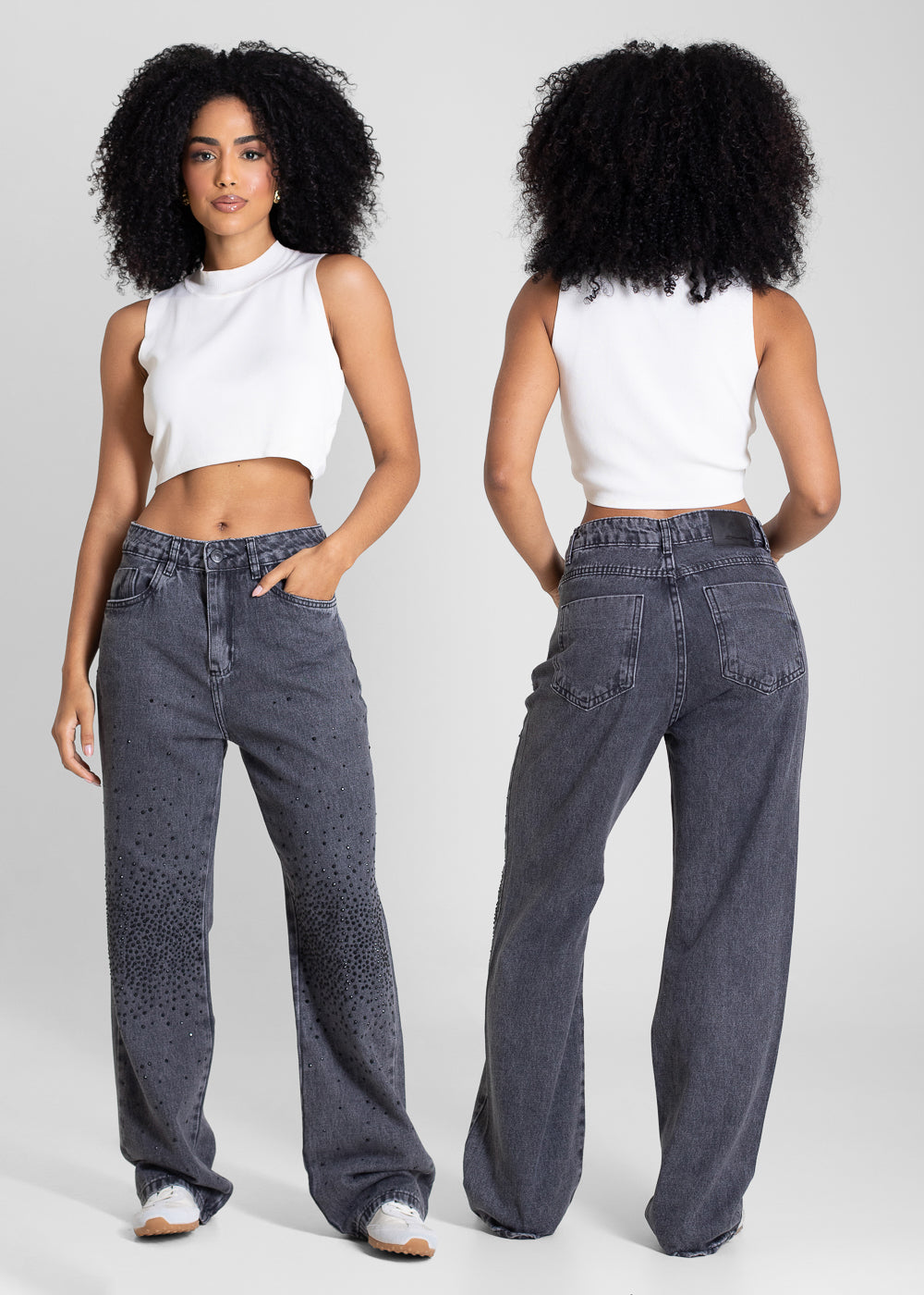 Calça Jeans Sawary Reta Petit Brilho - 283441 PRETO